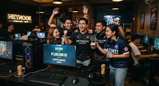 Players celebrating together at a Netnook gaming event