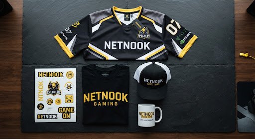 Black and yellow Netnook jerseys, apparel, stickers, and merchandise